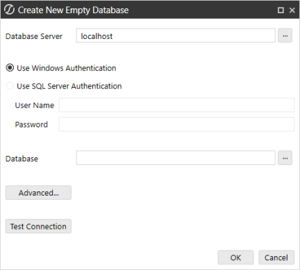 Create New Empty Framework Database dialog box